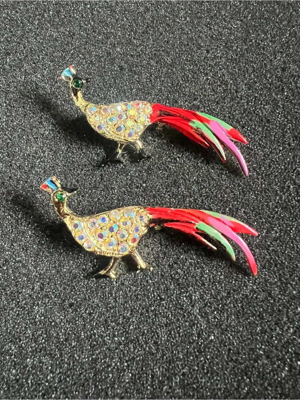 Vintage Peacock Bird Pins Brooches Set of 2
